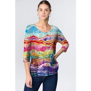 Et Lois Artsy Art to Wear Watercolor Small Blouse 3/4 Sleeve Colorful Painted
